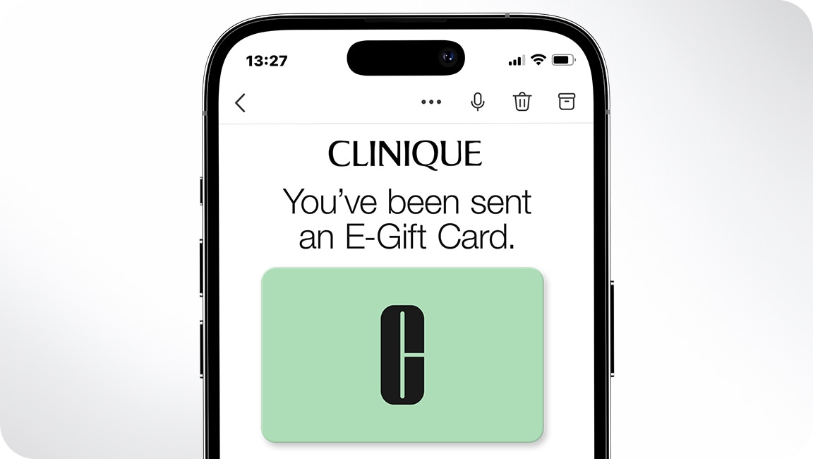 Close up of phone showing email with Clinique E-Gift Card