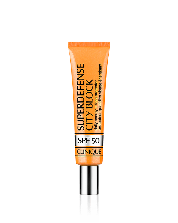 Superdefense™ City Block SPF 50 Daily Energy + Face Protector, Energising, go-anywhere formula that provides SPF, and works to defend and awaken skin, plus leaves skin hydrated. Sheer, weightless, quick absorbing. Wears well with makeup. Non-comedogenic.